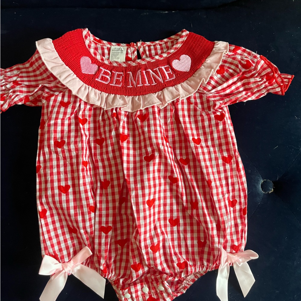 Red and White Gingham Heart Romper Valentine’s Day
